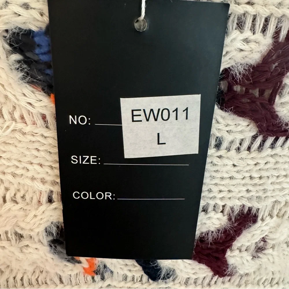 GeeGee Chunky Knit Colorful Tassel Poncho Size Large